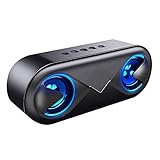 AKUSA Bluetooth スピーカー pc 重低音 充電式 大音量 usb マイク内蔵 LED ハンズフリー通話 ワイヤレス ステレオ 日本語取扱説明書付き (ブラック)