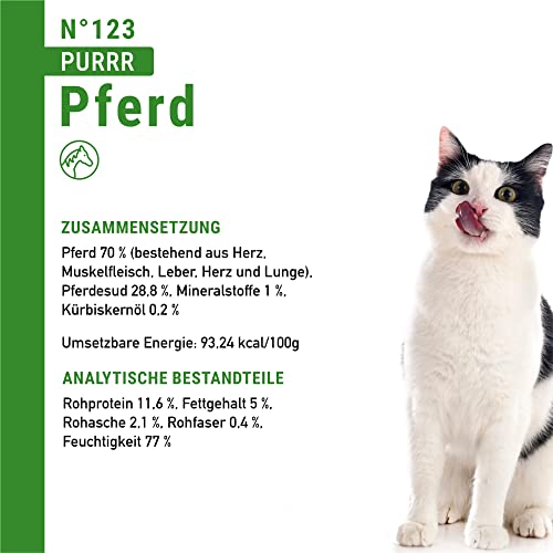 catz finefood Purrrr Pferd Monoprotein Katzenfutter nass N° 123, für ernährungssensible Katzen, 70% Fleischanteil, 6 x 200g Dose