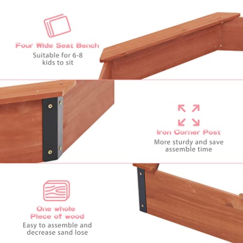 85''x78''x9'' Wooden Octagon Sandbox with Cover, Large Sandpit for Kids Outdoor Patio Backyard Play, Easy & Quick Assemble