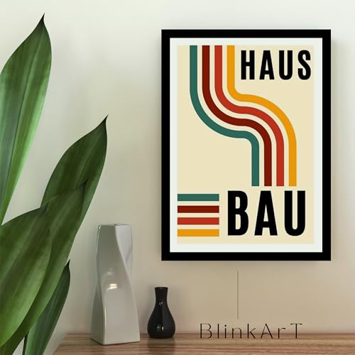Image of BLINKART Vintage Bauhaus Retro Geometric Aesthetic Poster Gallery | Colorful Wrap Framed For Home Office Studio Living Room Modern Art Studio Decoration Abstract Shapes | (d63) | 13x10 Inch