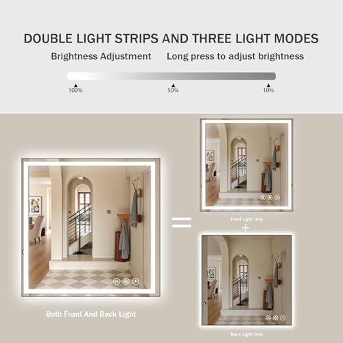 Image of Koonmi Home Gym Mirror, 47 inchx47 inch Heavy Duty Large Seamless Tempered Glass Wall Mirrors with LED Lights for Gym, Workout, Yoga, Fitness, Dance Studio, Home, Exercise Room, Bathroom