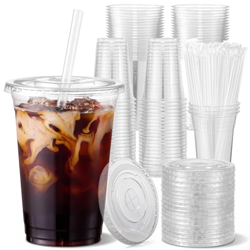 VITEVER [100 Sets - 20oz] Clear Plastic Cups with Lids and S...