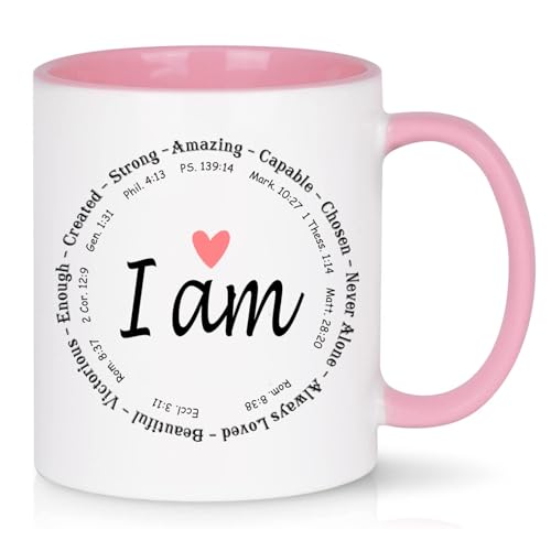 WENSSY Regalos cristianos para mujeres, regalos religiosos para cumpleaños, regalos de la Biblia católica para mujeres, mejores amigas, regalos inspiradores para mujeres amigas, taza de café "I Am