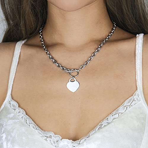 Heart Toggle Necklace Silver Stainless Steel Pendant Choker Charm Necklaces Cable Chain Jewelry for Women2