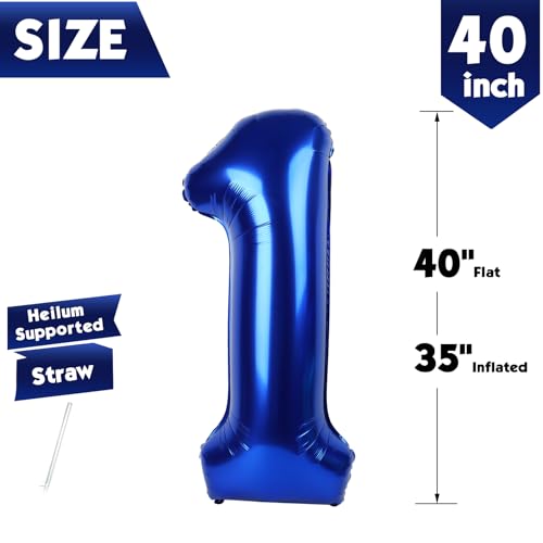 Image of 40 Inch Night Blue Number 1 Balloon, 1st Blue Birthday Party Decorations