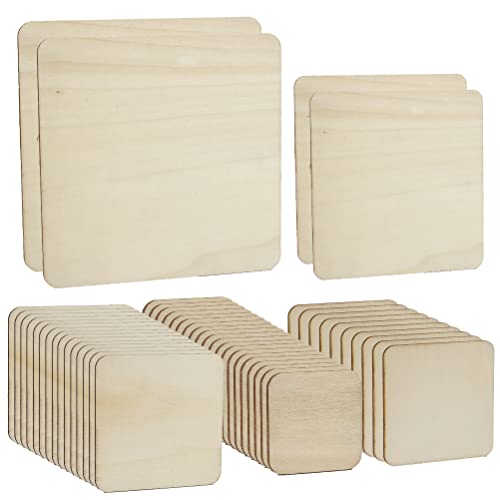 Lot de 49 carrés en bois non traité, 5 tailles de plaques de bois naturel vierges, pour bricolage, loisirs créatifs, pyrographie, art sculpté, dessous de verre, peinture, décoration, Beiges