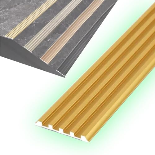 QSPNVFB Antidérapant Nez De Marche Profilé D'escalier, Aluminium Protecteur De Bord D'escalier Plate, 4cm/5cm Autocollant Baguette D’Angle De Protection(Cyan-Gold,W 5CM (2))