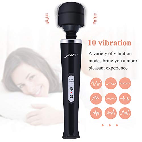 Image of YEVIOR Cordless Personal Electric Massager Wand with 10 Powerful Pulse Settings, Rechargeable Handheld Back Vibrating Massager for Deep Muscles Pain Relief (Black)
