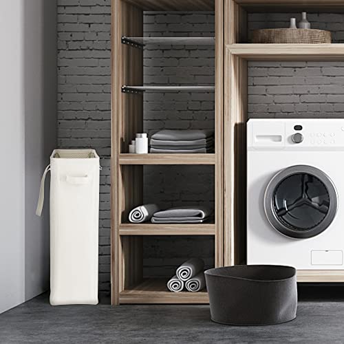 Odonata Slim Laundry Hamper Handles Collapsible Laundry Basket Thin Dirty Clothes Basket Narrow Laundry Bag Foldable Dirty Hamper 45L (Beige) #TOP3