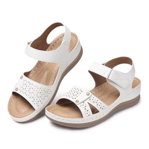Image of SHIBEVER Women Flat Sandals Comfortable: Arch Support Sandals Dressy