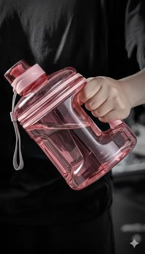 Image of 2.2L Half Gallon Water Bottle with Time Marker & Handle - Large Leakproof Motivational Sports Jug for Gym, Workout, Office & Outdoor Hydration - BPA Free Reusable Container (Pink) (Pink)