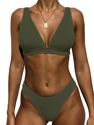 Image of Bathing Suits for Women Deep V Neck Sexy Two Piece Bikini Sets for Women Thong Halter Cheeky Swimsuit