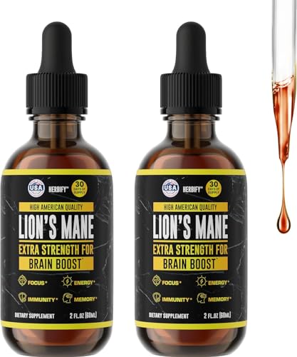 Image of HERBIFY Lions Mane Mushroom Supplement - Immune Support - Lions Mane Tincture for Memory, Focus & Clarity - Daily Mushroom Supplement - 2 Fl oz 2 Pack