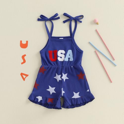 4th Fourth Of July Toddler Girl Outfit Usa Romper Shorts Jumpsuit Overalls Red White And Blue Satr Outfits2