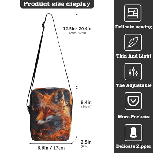 Crossbody Bag Neon Glowing Fire Flame Fox Messenger Bag for Women Men Purse Shoulder Bag Satchel Bag with Adjustable Strap 214B59593