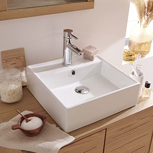 Vasque carrée à poser en céramique blanche 38 cm NINO