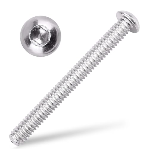 Image of 1 /4-20 x 2-1 /2 inch Button Head Socket Cap Bolts Screws, 304 Stainless Steel 18-8, Allen Hex Drive, Bright Finish, Fully Machine Thread, Pack of 10