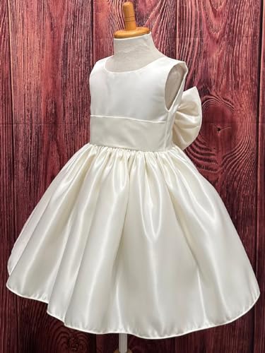 V-Back Sleeveless Glossy Satin Flower Girl Dress O-Neck Summer Wedding Party Midi Dresses with Big Bow-Knot4