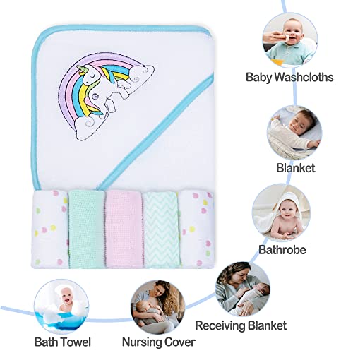 Saftan Baby Bath Hooded Towels Set With 5 Baby Washcloths, Super Soft And Absorbent Baby Towel And Face Cloths For Newborn, Baby Essentials For Newborn Boys And Girls #TOP6