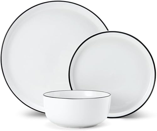 Mikasa Limestone Vajilla de Porcelana de 12 Piezas, Vajilla Blanca para 4 con pl