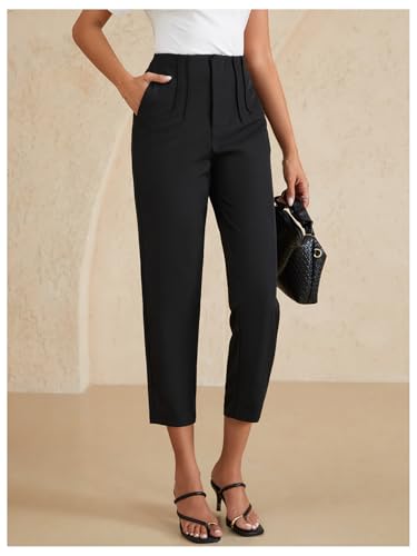 Women's High Waisted Pants Pleated Tapered Leg Dressy Casual Trousers with Pockets4