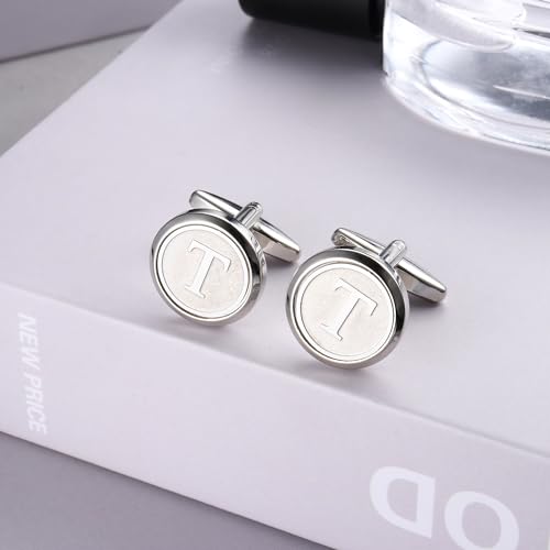 Image of LOYALLOOK Initial Gold Cufflinks for Men Gold Cuff Links Personalized Copper CuffLinks Letter Cufflinks Gift for Groom Husband Father