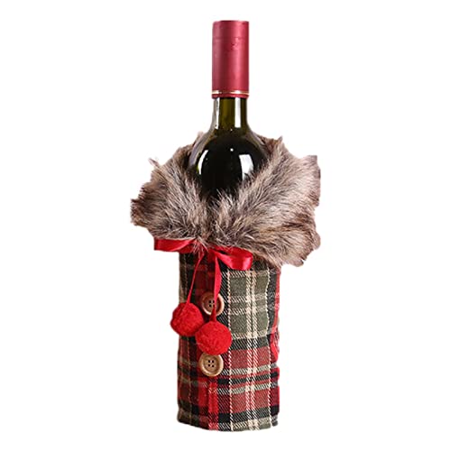 Portabotellas de Vino Navidad,de Botella de Vino de Navidad con Cuello de Piel sintética y Abrigo con Botones | Botella de Vino de Navidad Suéter Regalos Decoraciones para Generic