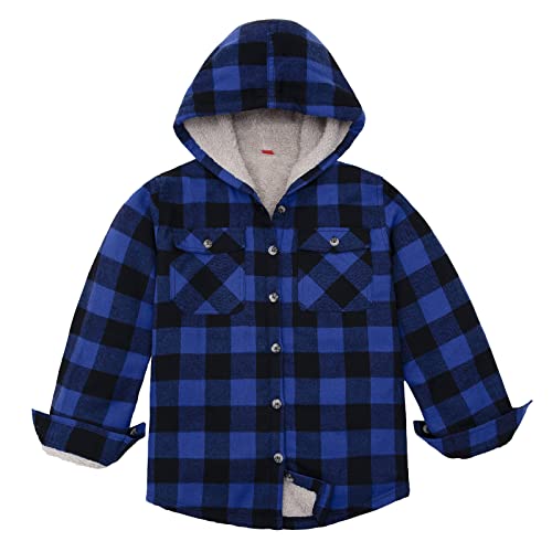 ThCreasa Boys Plaid Button Down Flannel Shirt Jacket Sherpa Lined Hooded Jackets