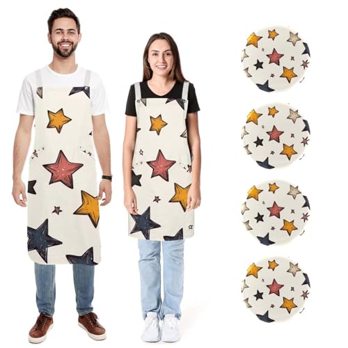 Tabliers de cuisine doux lot de 2 poches étoiles porte-bonheur homme femme protection cuisine