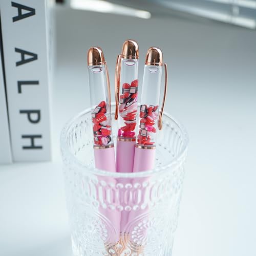 Image of Lipstick Love Letters Heart Valentine's Romantic Funny Pens Cute Floater Floating Liquid Writing Journaling Office Pen Unique Gift For Women Men