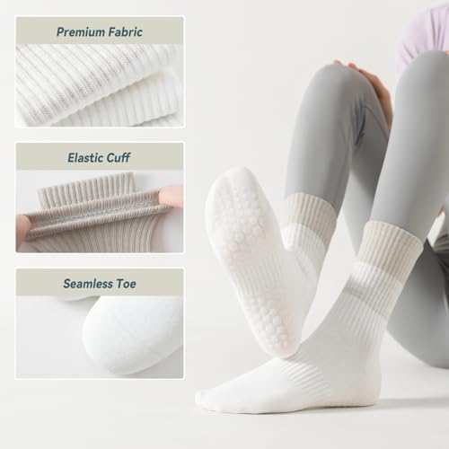 Image of BONANGEL Pilates Socks with Grips for Women, 3 Pairs Womens Grippy Yoga Ballet Barre Hospital Gym Athletic Socks