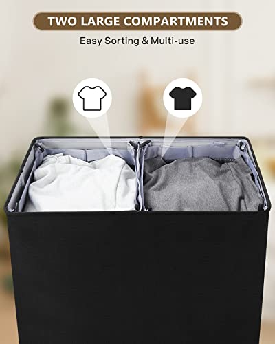 Soledi Double Laundry Hamper With Lid And Removable Laundry Bags - 145L Large Dirty Clothes Hamper 2 Section - Collapsible Laundry Baskets For Bedroom, Bathroom, Laundry Room, Apartment, Black #TOP6