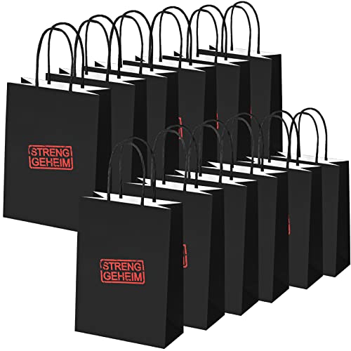12 Stück Detektiv Partytüten Streng Geheim Papiertüten mit Henkel Party Set Papier für Kindergeburtstag Geschenk und Partytüten Detektiv Cover