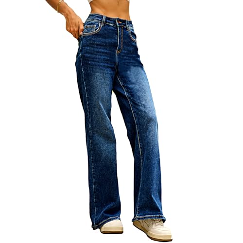 High Waisted Jeans for Women - Tummy Control Stretchy Straight Leg Denim Pants Trouser Trendy