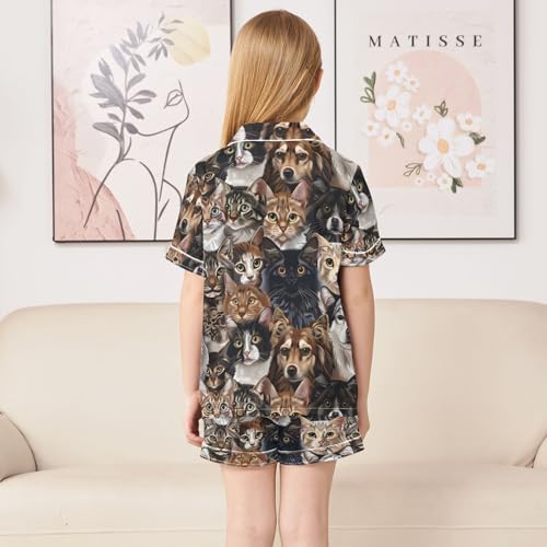 ALAZA Cat Dog Puppy Vintage Pajamas Satin Pajama Set Short Sleeve Button Down Sleepwear4