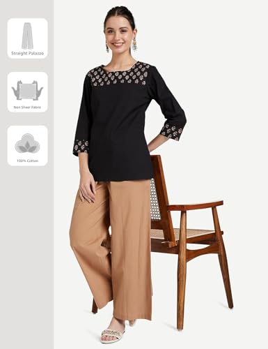 Image of Pack of 1 Stylish & Comfortable Rayon Cotton Straight Cut Wide Legs Palazzo Trousers for Women /Knitted Rayon Cotton Ethnic Palazzo White