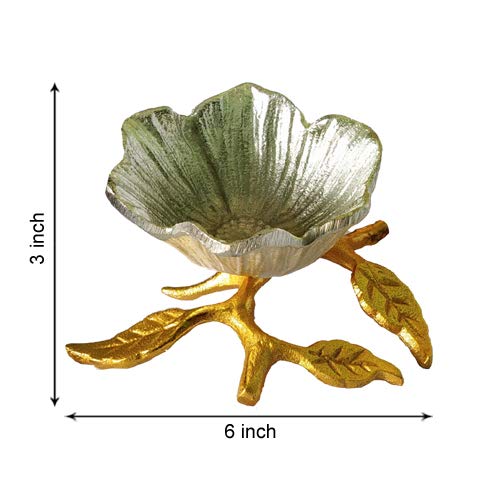 Image of Elegant German Silver Flower Bowl With Gold Leaf Stand - Premium Mixed Nuts, Candy & Dried Fruits Gift Set For Festive Snacking ,?0.2 L