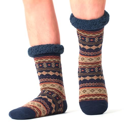 Men's Slipper Socks with Non-Slip Grippers, Thermal Fuzzy Warm Sherpa Lining, Cozy Gifts2
