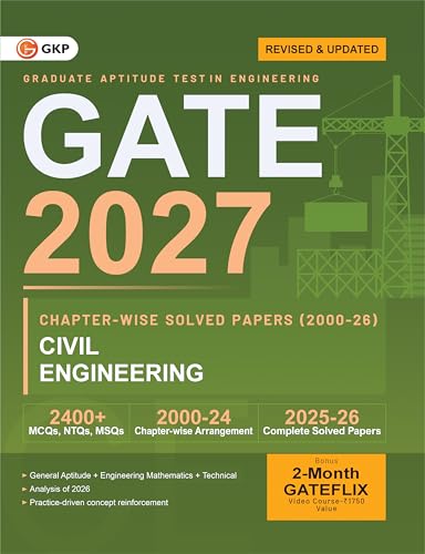 Image of GATE 2027 Civil Engineering | Chapter-wise Previous Year Solved Papers (2000-2026) | 27 Years PYQ with Detailed Solutions | MCQs, NTQs & MSQs | GATE CE Chapterwise Question Bank