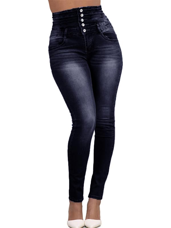 Andongnywell Women's Stretch Comfort High Waist Skinny Jeans High Rise Butt Lift Buttons Denim Pants Trousers3