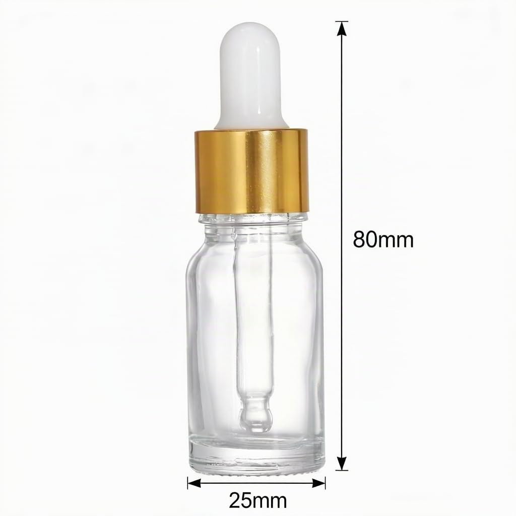 Lawei 40 mini flaconi vuoti con contagocce da 10 ml, con contagocce e tappo in lega di alluminio dorato, contenitori per campioni ricaricabili, per oli essenziali, profumi, cosmetici e liquidi
