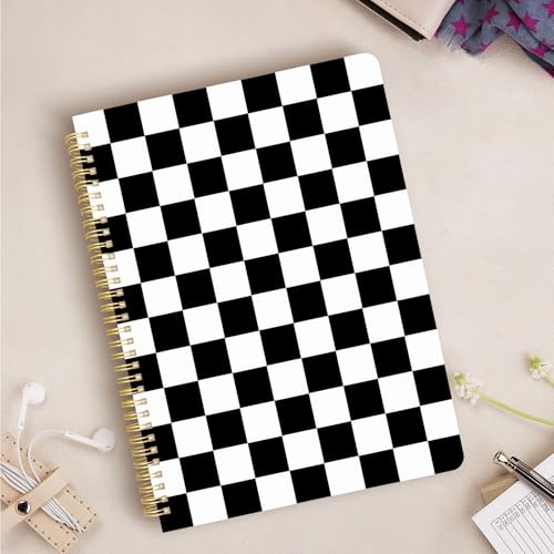 Image of Cute Spiral Notebook 8.5 x 11 Graph Paper Journal A4, Black Plaid