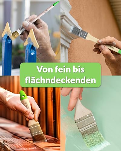 Premium Malerpinsel Set 6-teilig | Streichen von Wandfarbe, Acryl & Heizung | Lackierpinsel für Holzlasur | Pinsel aus 100% synthetischen Borsten für Profi Maler