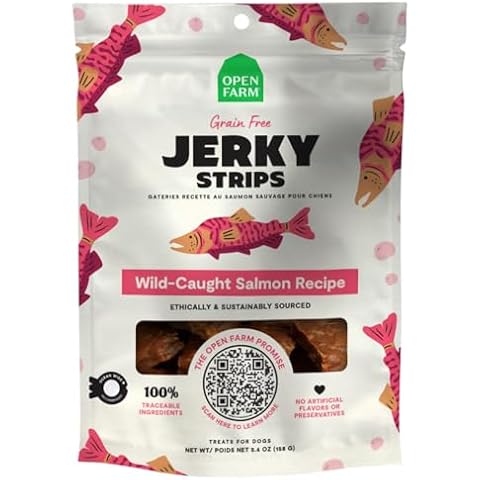 Open Farm Dehydrated Grain-Free Dog Treats, Gently Cooked Recipe with Natural Simple Ingredients and No Artificial Flavors or Preservatives (1 Pack Salmon Jerky) Cover
