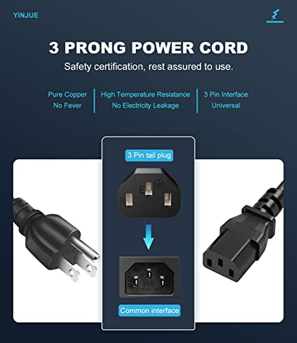 image for YINJUE Power Cord Cable for Amplifier Musical Peavey Vox Guitar Amp PC