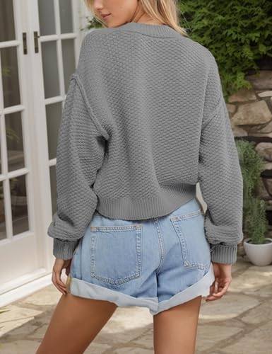 Mingzhu Womens Cardigan Sweaters Cropped Cable Knit Sweater Casual Button Down Open Front Chunky Cardigan3