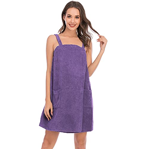 Jamron Womens Adjustable Towel Wraps Bathrobe With Headband for Gym Shower Spa & Beach Cover Ups Purple S - Image 4