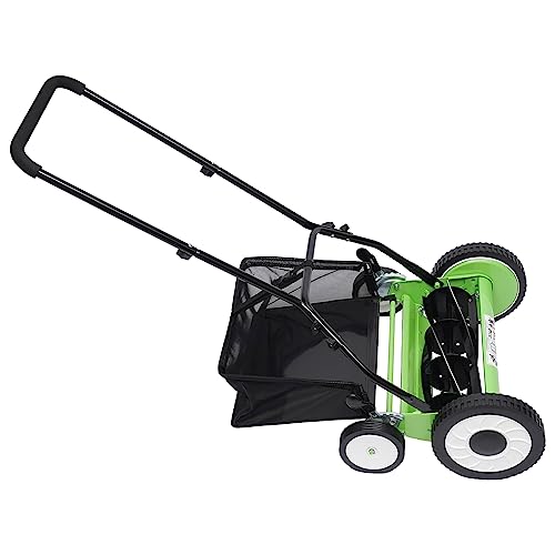 Cortacésped manual con carrete de 16 pulgadas de ancho de corte, ajuste de altura de 9 posiciones, cortacésped de jardín ecológico con recogedor de césped desmontable, ideal para el mantenimiento del
