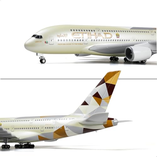 QIYUMOKE A380 1/160 großes Flugzeugmodell -18 Zoll A380Tihad Druckguss -Flugzeugmodell für Erwachsene -Model Flugzeug Airbusa380 mit Stand für Luftfahrtbegeisterte Geschenke oder Dekorationen