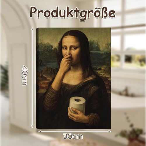 Cunegra Lustige Mona Lisa Toilette Bilder, Witzige Bild Mona Lisa Hält Sich Die Nase Zu, Monalisa Bilder Lustig für Badezimmer Toilette, Gäste-WC, 40 x 30 cm, Ohne Rahmen